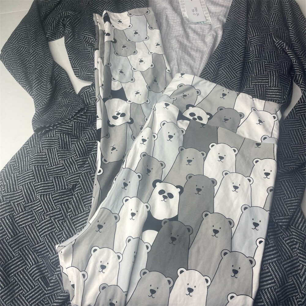 LuLaRoe 3pc Outfit Set Womens 2XL Top Cardigan Leggings Panda Print